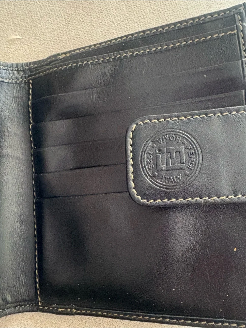Fendi Black & Brown Striped Card Holder with Snap Tab